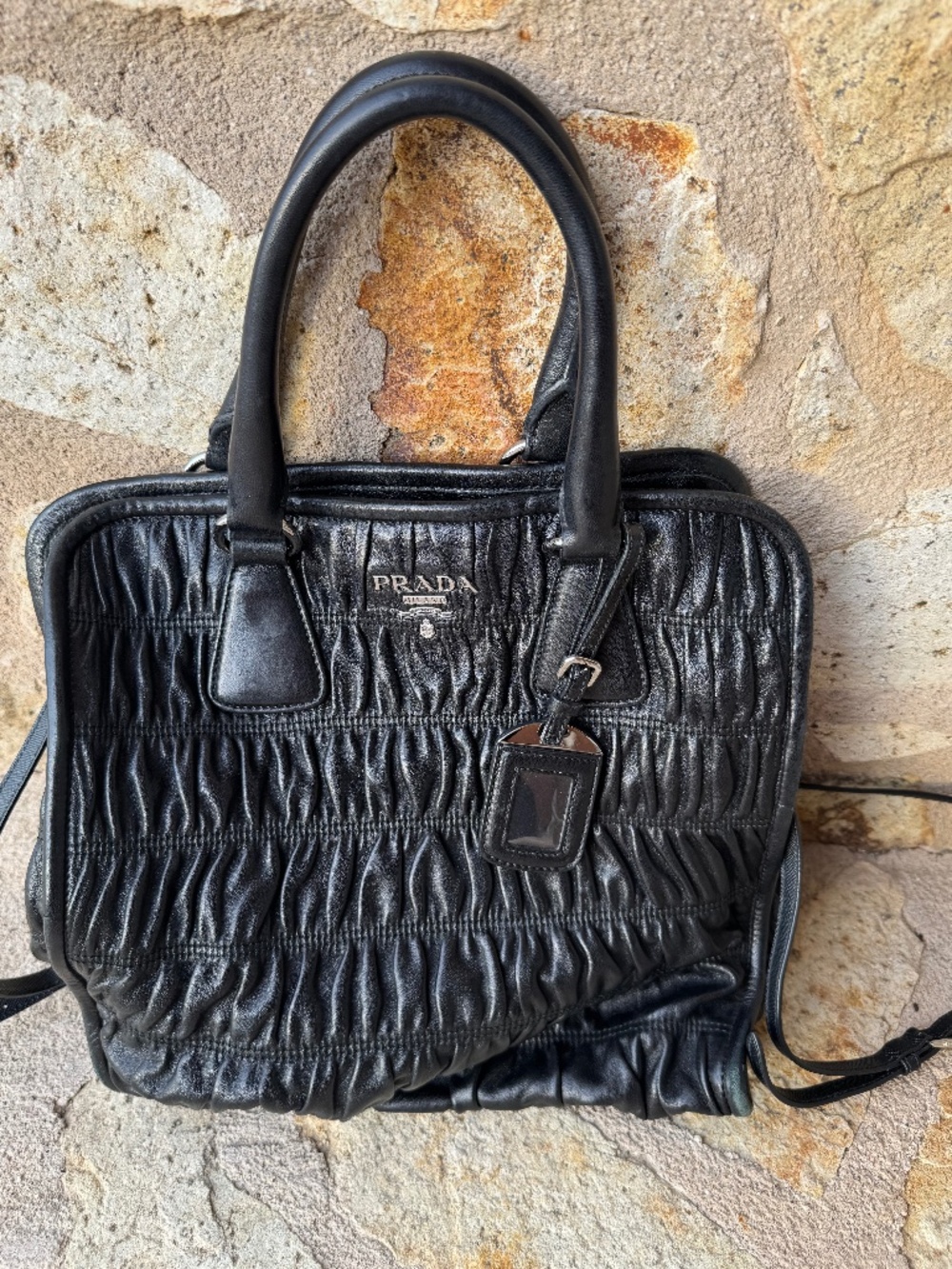 Authentic vintage Prada Nappa Gaufre Leather Tote Bag w Adjustable Shoulder Stra